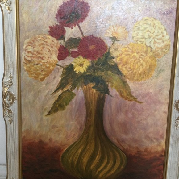 Original oil painting on board flowers in Vase Lucy Morrow vintage frame medium - Picture 4 of 7